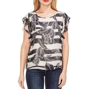 Vince Camuto‎ Women's Black Cream Dainty Ruffle Sleeve Blouse Top Shirt 2X (A1)